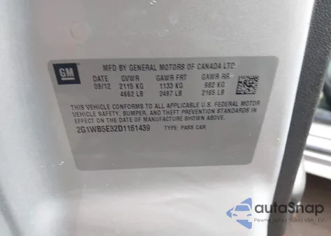 2013 Chevrolet Impala Lt z USA, uszkodzony, nr VIN 2G1WB5E32D1161439